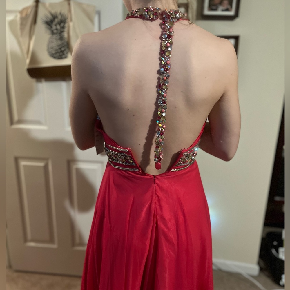 Beaded and Sequined Halter Gown - Picture 3 of 3